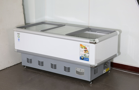 Commercial Direct Cooling Glass Door Display Freezer Horizontal Island Cabinet